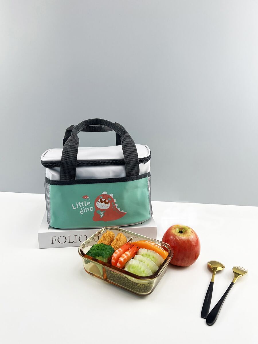 1pc Cartoon Dinosaur & Letter Graphic Waterproof Lunch Bag - Multicolor - View 1