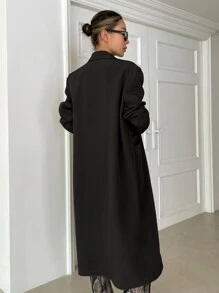 DAZY Lapel Neck Double Breasted Longline Coat,Fall Clothes Women Jacket - Black - View 2