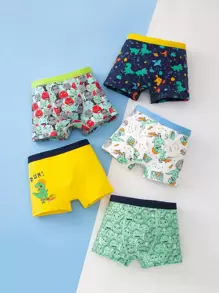 Young Boy 5pcs Cartoon & Letter Graphic Boxer Brief - Multicolor - View 1