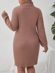 SHEIN Clasi Plus Turtleneck Drop Shoulder Jumper Dress Without Belt - Coral Pink - View 2