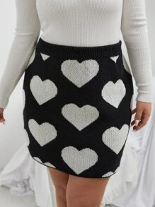 Falda de punto con patrón de corazón - Blanco y Negro - Ver 1