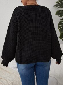 Plus Pearl Chain Detail Drop Shoulder Jumper - Black - View 2