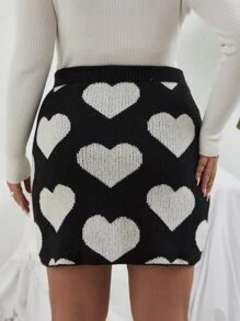 Falda de punto con patrón de corazón - Blanco y Negro - Ver 2