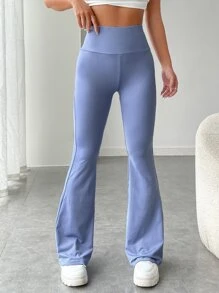SHEIN EZwear Pantalones acampanados de cintura ancha cintura - Neblina azul - Ver 3