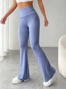 SHEIN EZwear Pantalones acampanados de cintura ancha cintura - Neblina azul - Ver 1
