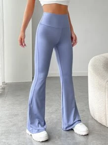 SHEIN EZwear Pantalones acampanados de cintura ancha cintura - Neblina azul - Ver 5