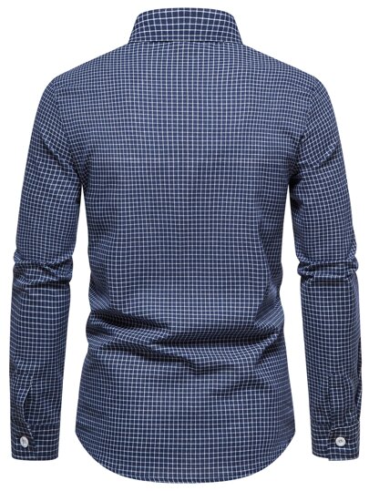 Chemise à carreaux pour hommes, chemise d'affaires à col boutonné cintrée à manches longues