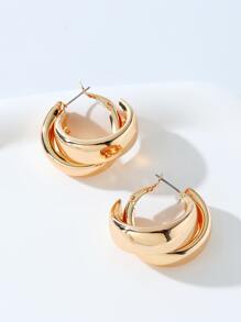 極簡風格圓耳環 - 金黃色 - 查看 2