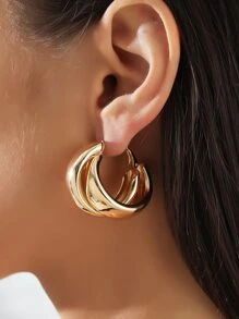 極簡風格圓耳環 - 金黃色 - 查看 3