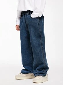 Cậu bé Tween Chân thẳng Denim Quần jean , Giải trí Quần ống rộng Cho mùa xuân Và Mùa thu - Rửa tối - Xem 1
