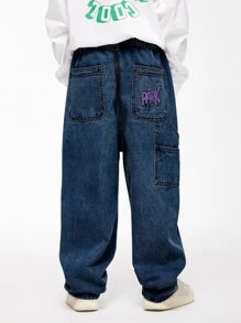 Cậu bé Tween Chân thẳng Denim Quần jean , Giải trí Quần ống rộng Cho mùa xuân Và Mùa thu - Rửa tối - Xem 2