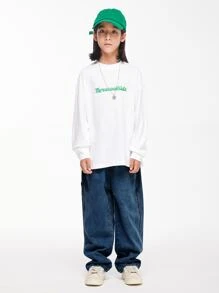 Cậu bé Tween Chân thẳng Denim Quần jean , Giải trí Quần ống rộng Cho mùa xuân Và Mùa thu - Rửa tối - Xem 4