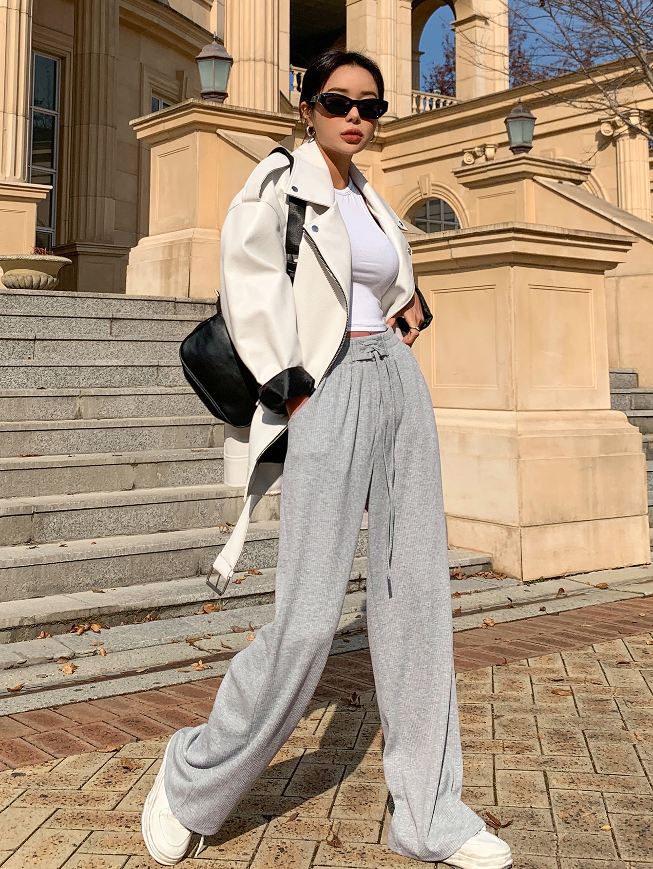 DAZY Knot Waist Slant Pocket Sweatpants SHEIN USA