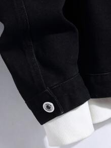 Manfinity Hombres Cazadora mezclilla desgarro con bolsillo con solapa sin capucha - Negro - Ver 3