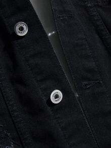 Manfinity Hombres Cazadora mezclilla desgarro con bolsillo con solapa sin capucha - Negro - Ver 5