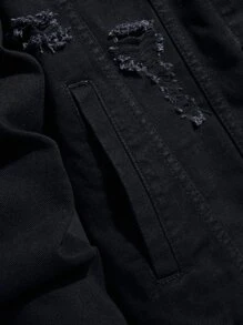 Manfinity Hombres Cazadora mezclilla desgarro con bolsillo con solapa sin capucha - Negro - Ver 6