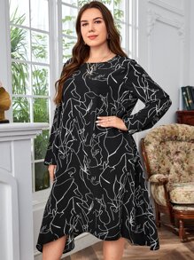 EMERY ROSE Đầm Plus Size Bất đối xứng Tất cả trên in Giải trí - Đen và trắng - Xem 5