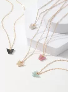 5 件时尚简约链条可爱闪光蝴蝶吊坠项链套装，适合女士，百搭日常配饰