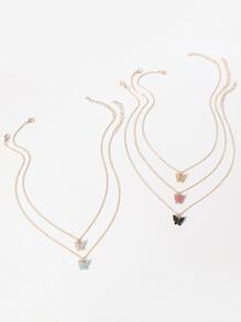 5 件时尚简约链条可爱闪光蝴蝶吊坠项链套装，适合女士，百搭日常配饰