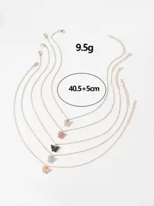 5 件时尚简约链条可爱闪光蝴蝶吊坠项链套装，适合女士，百搭日常配饰