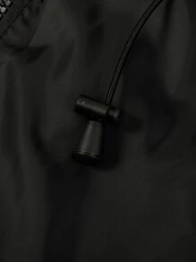 男士拉鏈開襟抽繩連帽防風夾克 - 黑色 - 查看 5