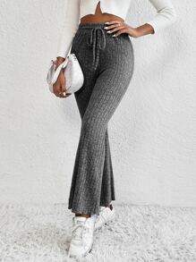 SHEIN Essnce Quần nữ Dây kéo màu trơn Giải trí - Màu xám đen - Xem 1