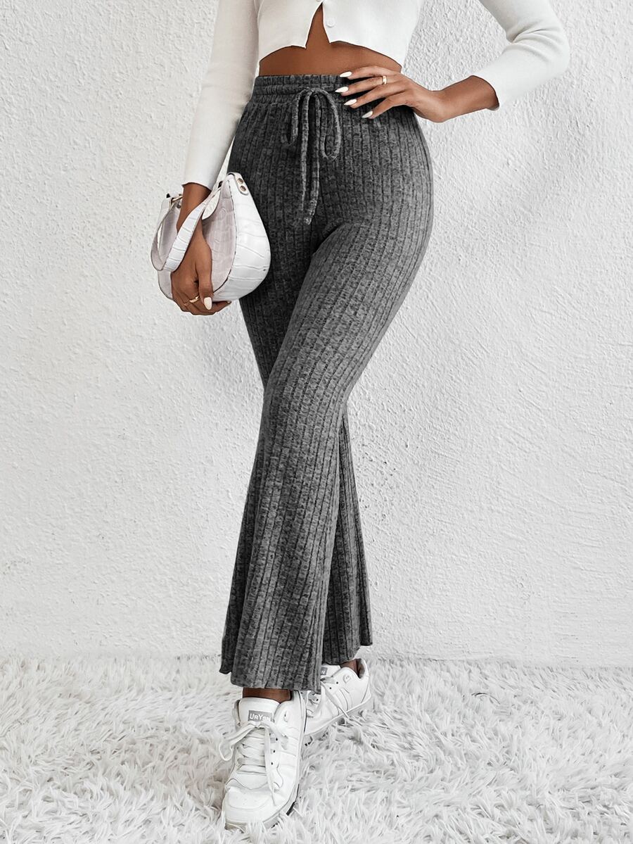 SHEIN Essnce Quần nữ Dây kéo màu trơn Giải trí - Màu xám đen - Xem 1