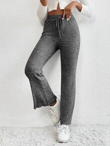 SHEIN Essnce Quần nữ Dây kéo màu trơn Giải trí - Màu xám đen - Xem 4