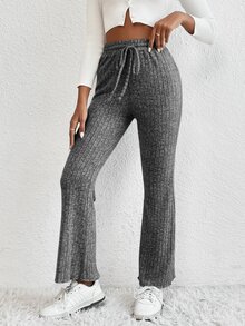 SHEIN Essnce Quần nữ Dây kéo màu trơn Giải trí - Màu xám đen - Xem 5