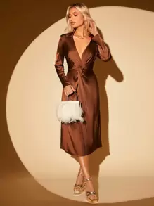 SHEIN BAE Twist Front Satin Dress