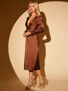 SHEIN BAE Twist Front Satin Dress