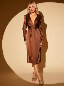 SHEIN BAE Twist Front Satin Dress