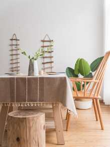 Bubaba 1pc Bohemian Style Jacquard Mixed Color Rectangular Tablecloth, Tassels Decor, Farmhouse Rustic, Suitable For Kitchen, Dining, Party, Picnic, Outdoor, All Seasons - Brown - View 8