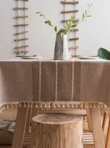 Bubaba 1pc Bohemian Style Jacquard Mixed Color Rectangular Tablecloth, Tassels Decor, Farmhouse Rustic, Suitable For Kitchen, Dining, Party, Picnic, Outdoor, All Seasons - Brown - View 10