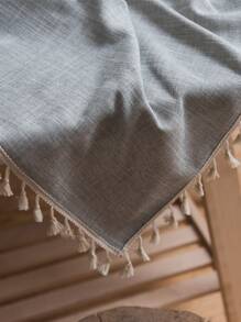 Bubaba 1 chiếc khăn trải bàn hình chữ nhật dệt kim Jacquard màu khối, tấm lót bàn trang trí tua rua theo phong cách trang trại Boho, thích hợp cho nhà bếp, phòng ăn, tiệc tùng, ngày lễ, bàn cà phê, bàn tròn, mọi mùa - Xám - Xem 7