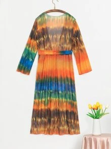 SHEIN Swim 木耳邊紮染腰帶和服罩衫 - 彩色 - 查看 8