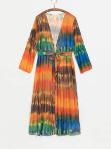 SHEIN Swim 木耳邊紮染腰帶和服罩衫 - 彩色 - 查看 7
