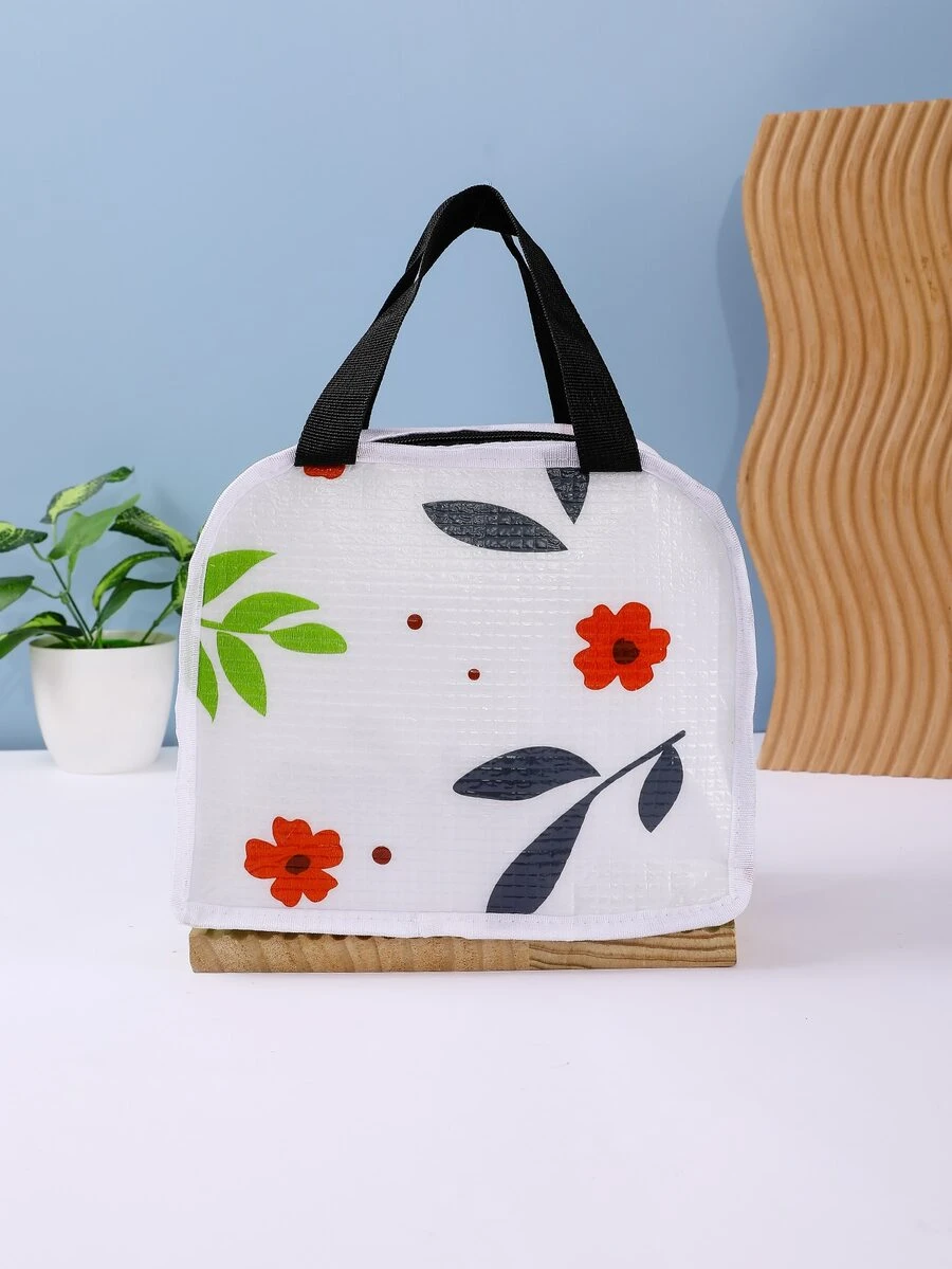 1pc Floral Pattern Lunch Bag - White - View 1