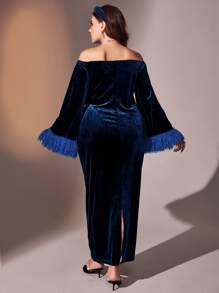 Modelyn Đầm Plus Size mép Chia màu trơn Hấp dẫn - Màu xanh hải quân - Xem 2