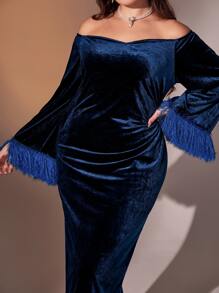 Modelyn Đầm Plus Size mép Chia màu trơn Hấp dẫn - Màu xanh hải quân - Xem 3