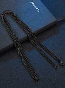 1入組男士極簡鏈條樣式項鍊,不銹鋼首飾類哥特龐克首飾類 - 黑色 - 查看 3