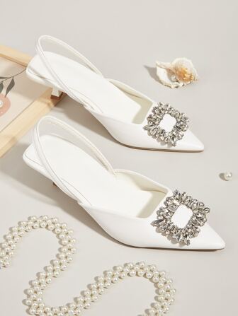 2025秋冬新款女士钻石细高跟尖头时尚高跟鞋（鞋面随机裁剪），优雅，猫跟，派对鞋