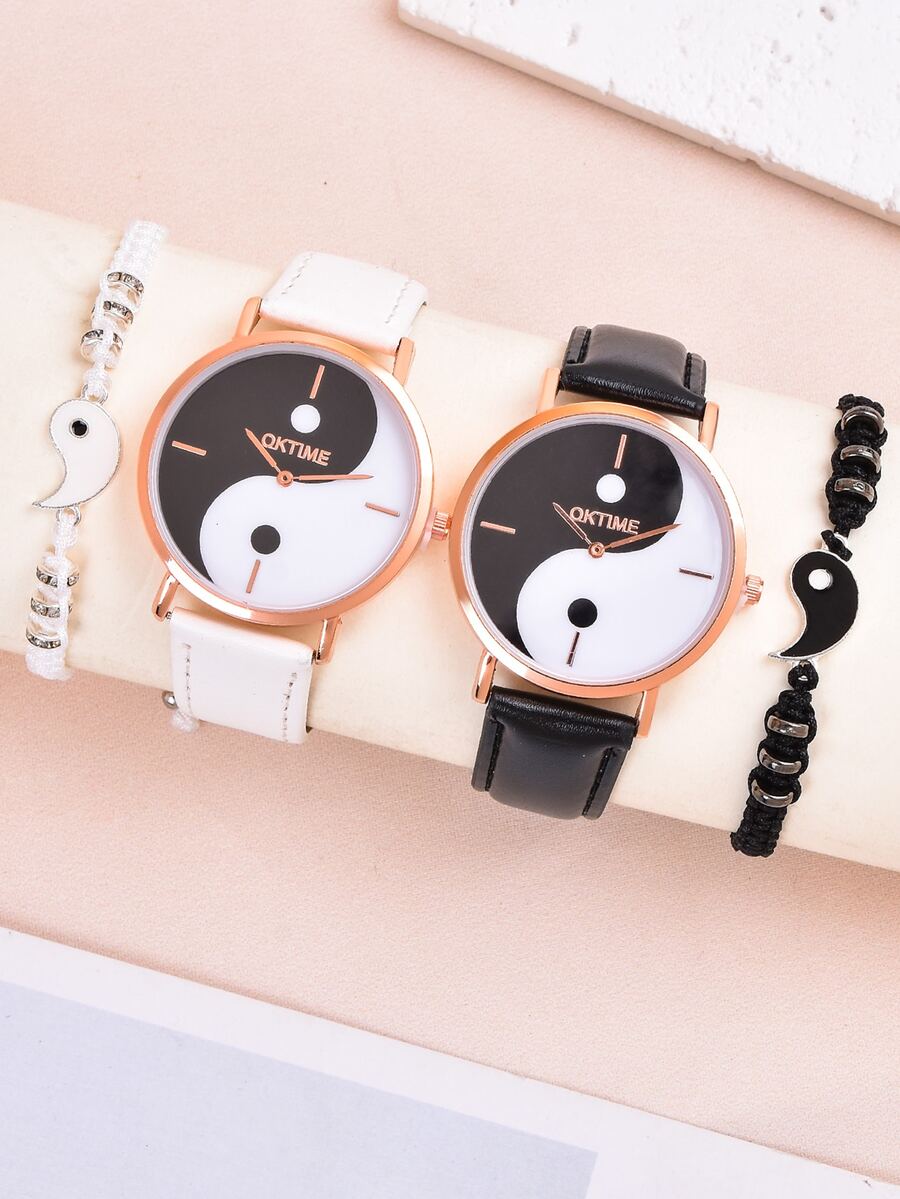 1入組水鑽蝴蝶錶盤石英表和1入組手環 - 白色 - 查看 1