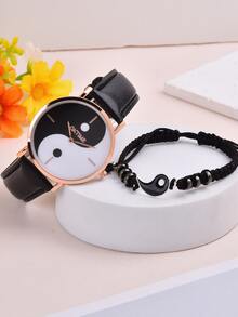 1入組水鑽蝴蝶錶盤石英表和1入組手環 - 白色 - 查看 4