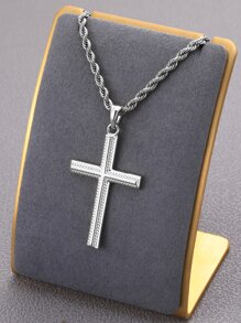 Thời Trang Và Phổ Biến 1 Vòng Cổ Chữ Thập Nam, Trang Sức Bằng Thép Không Gỉ Cho Món Quà Trang Sức Và Cho Một Vẻ Ngoài Phong Cách - Bạc - Xem 1