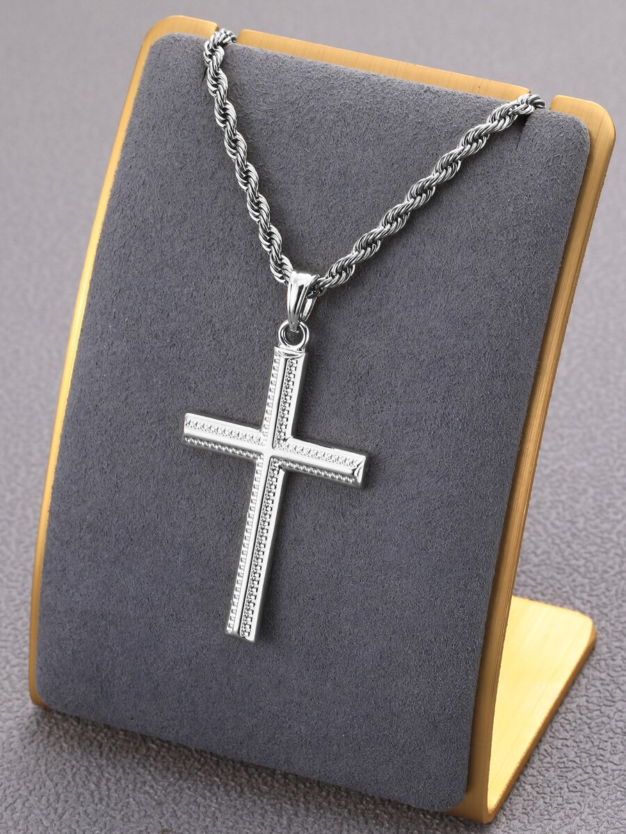 Thời Trang Và Phổ Biến 1 Vòng Cổ Chữ Thập Nam, Trang Sức Bằng Thép Không Gỉ Cho Món Quà Trang Sức Và Cho Một Vẻ Ngoài Phong Cách - Bạc - Xem 1