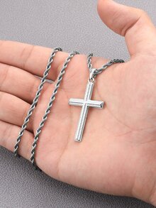 Thời Trang Và Phổ Biến 1 Vòng Cổ Chữ Thập Nam, Trang Sức Bằng Thép Không Gỉ Cho Món Quà Trang Sức Và Cho Một Vẻ Ngoài Phong Cách - Bạc - Xem 3