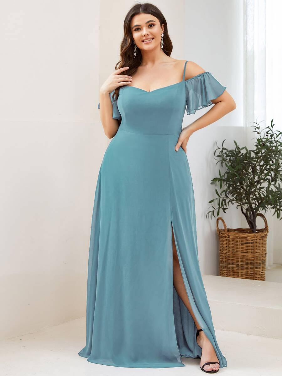 EVERPRETTY Đầm phù dâu cỡ lớn, thanh lịch, lãng mạn, quyến rũ, hở vai, phù hợp cho khách mời đám cưới mùa thu.