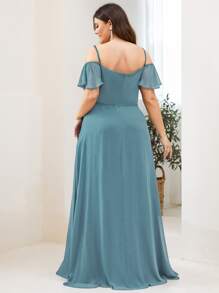 EVERPRETTY Đầm phù dâu cỡ lớn, thanh lịch, lãng mạn, quyến rũ, hở vai, phù hợp cho khách mời đám cưới mùa thu. - Màu xanh Cadet - Xem 3