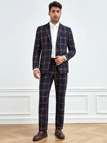 GENTILAND Men Plaid Single Breasted Blazer & Trousers Suit Set - Multicolor - View 2